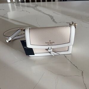 kate spade Cream and White Pebbled Leather Crossbody with Gold Hardware